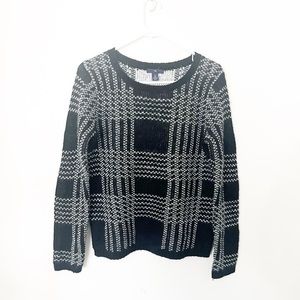 GAP Black & White Crew Neck Plaid Wool Blend Sweater